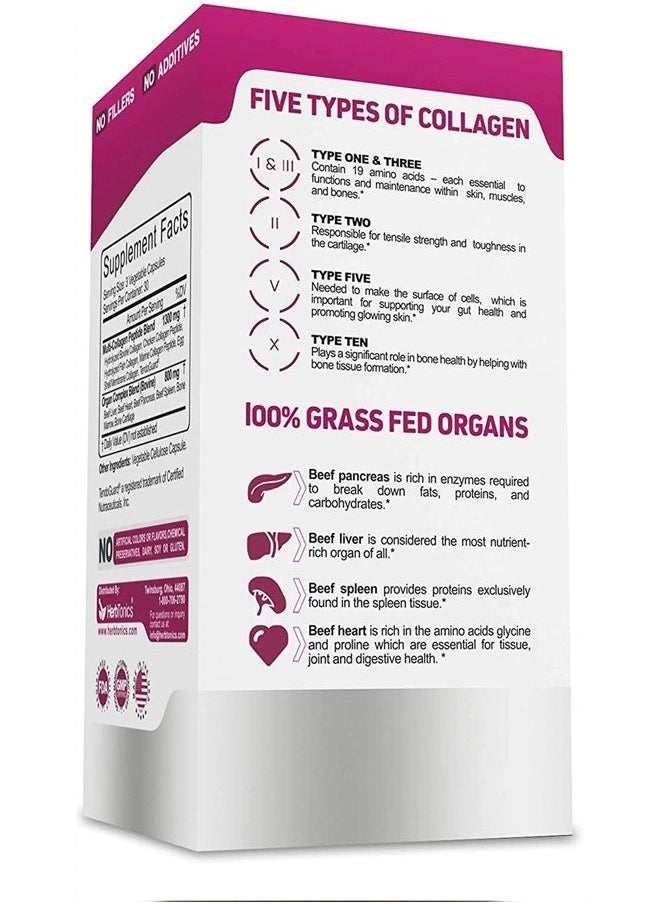 Herbtonics - Multi Collagen Capsules (Types 1 2 3 5 and 10) | Hydrolyzed Protein Peptide Grass fed Plus Bone Broth Type 1 2 3 5 10 Healthy Hair Skin Nails (with Organ Complex) - Image 1