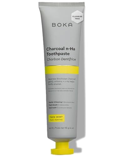 BOKA Boka Charcoal Fluoride Free Toothpaste Nano Hydroxyapatite Helps Remineralize Appropriate for Sensitive Teeth Whitening for Adult Oral Care Yuzu Mint Flavor 4oz 1Pk US Manufactured