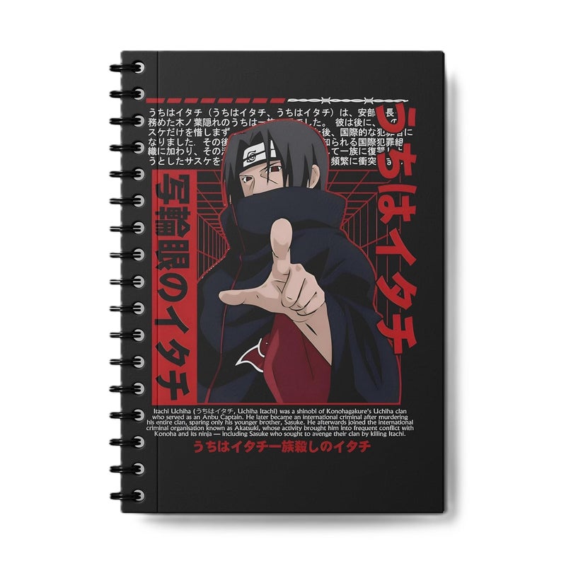 zenithink Itachi Uchiha Wiro Journal Notebook | 80 gsm Paper With 350GSM Hard Cover | Unruled | Pages - 160 | A5 Size | Wiro Binding | Versatile for School, Home & Office - Image 1