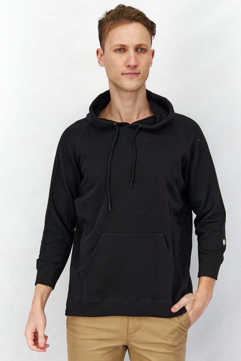Piping Hot Men Hooded Long Sleeve Pullover Sweatshirt, Black - Image 1
