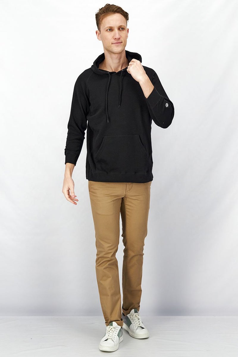 Piping Hot Men Hooded Long Sleeve Pullover Sweatshirt, Black - Image 3