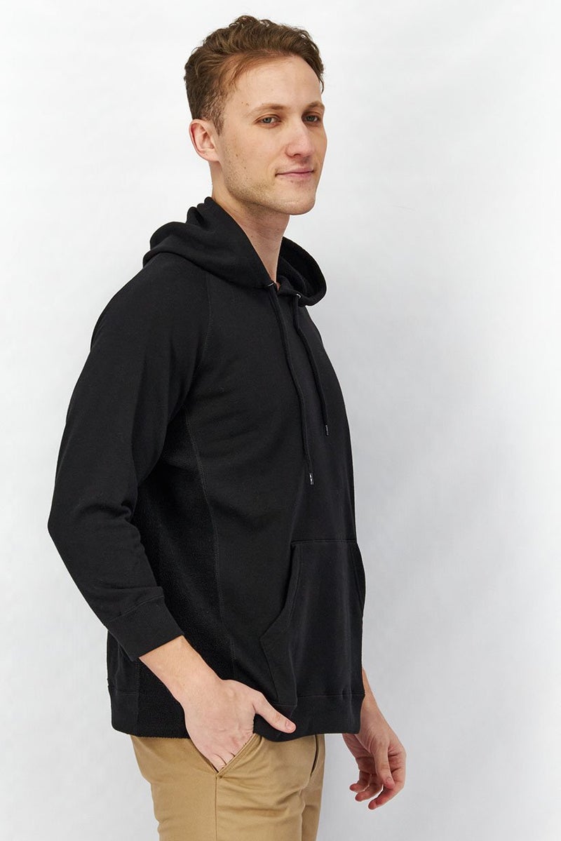 Piping Hot Men Hooded Long Sleeve Pullover Sweatshirt, Black - Image 2