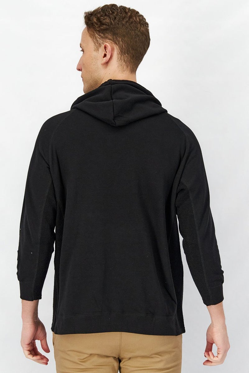 Piping Hot Men Hooded Long Sleeve Pullover Sweatshirt, Black - Image 4