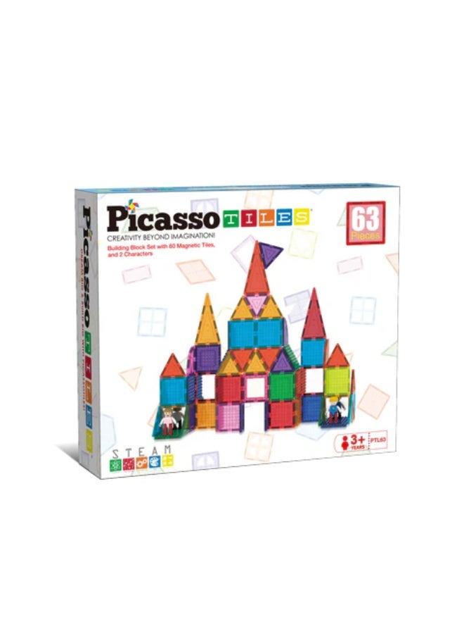 PicassoTiles Magnetic Bricks + Tiles 63-Pieces | Magnetic Tiles | STEM Toys | Educational Toy Set | Stacking Blocks | Enhance Problem-solving Skills & Fine Motor Skills | Improves Coordination & Creativity | Gift for Kids and Toddlers | Construction Building Set for Child Brain Development - Image 3