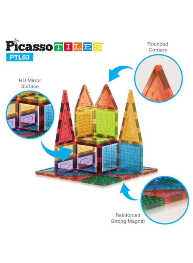 PicassoTiles Magnetic Bricks + Tiles 63-Pieces | Magnetic Tiles | STEM Toys | Educational Toy Set | Stacking Blocks | Enhance Problem-solving Skills & Fine Motor Skills | Improves Coordination & Creativity | Gift for Kids and Toddlers | Construction Building Set for Child Brain Development - Image 4