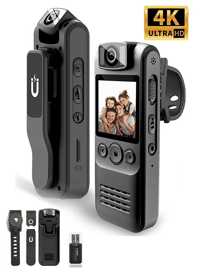 Body Camera with Audio & Video Recording,4K HD Police Cop Cam for Outdoor Law Enforcement Guard Travel Cameras, With Magnetic Clip Flashlight 6HR Battery Recorder - Image 1