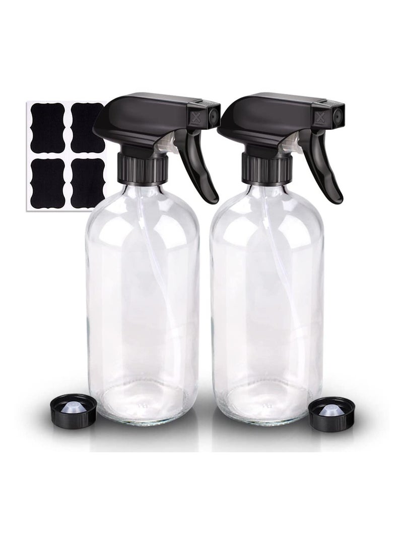 Wedama - Wedama Glass Spray Bottle, 2 Pack Clear 16oz Glass Spray Bottles for Cleaning Solutions and Essential Oils, Refillable Empty Spray Bottle with Adjustable Nozzles for Alcohol, Plant and Hair Care - Image 1