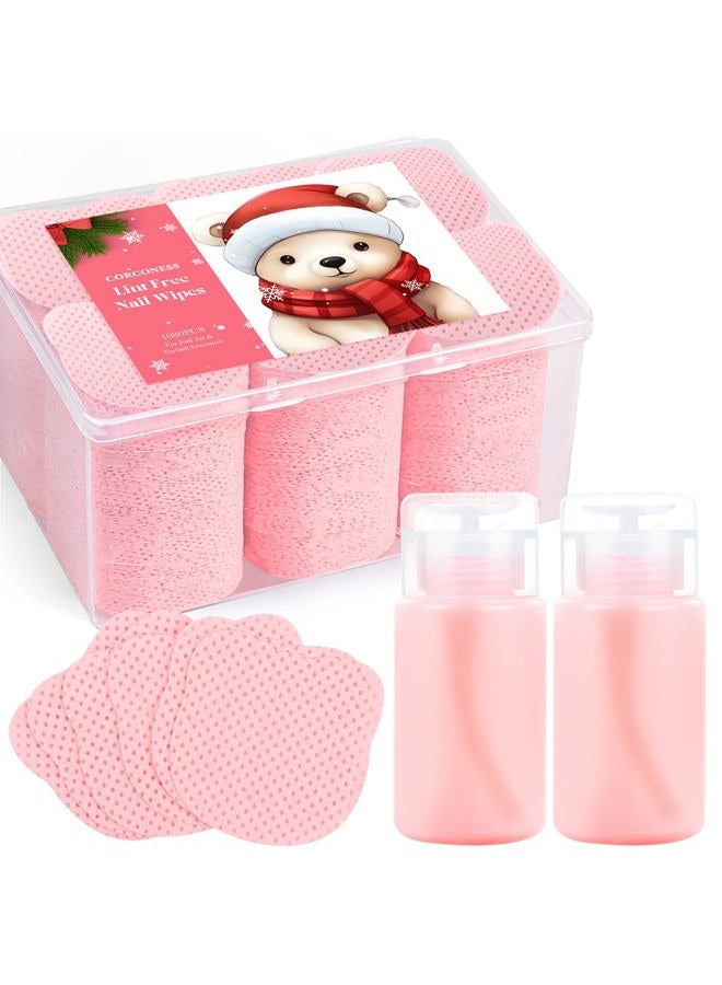 Corconess 1080PCS Lint Free Nail Wipes with 2 Dispensers - Nail Polish Remover Wipes with Acetone Dispenser,Lash Extensions Glue Cleaning Wipe Empty Pump Dispenser Bottle Nail Supplies - Image 1
