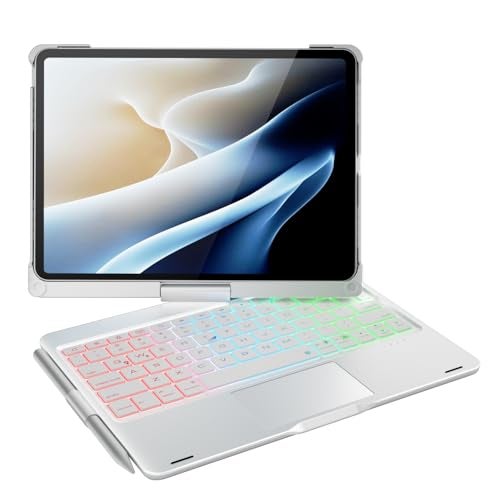 doqo Keyboard case for iPad Air 11 inch(M4/M3/M2),iPad Pro 11(4th,3rd,2nd,1st Gen),iPad Air 5/4th Case with Keyboard 360° Rotatable with Trackpad 7 Color Backlight Pencil Holder (Silver) - Image 1