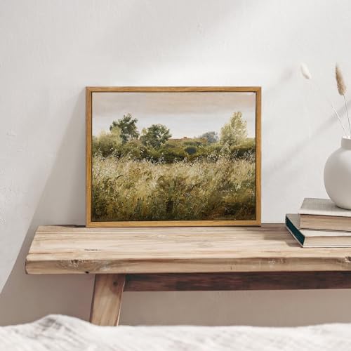 KBKBART Framed Canvas Wall Art, Vintage Meadow Landscape Wall Art Prints, Retro Country Wildflower Field Farmhouse Wall Decor Ready To Hang for Bedroom, Bathroom, Living Room, Kitchen, Vintage Room - Image 3