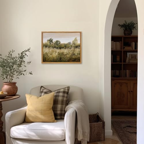 KBKBART Framed Canvas Wall Art, Vintage Meadow Landscape Wall Art Prints, Retro Country Wildflower Field Farmhouse Wall Decor Ready To Hang for Bedroom, Bathroom, Living Room, Kitchen, Vintage Room - Image 2