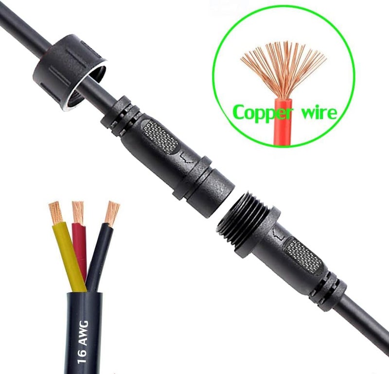 QOFOWIN موصل مقاوم للماء 3 أسلاك، موصل LED 3 دبابيس ذكر وأنثى مع كابل تمديد 16 AWG IP68 بطول 20 سم للسيارة، القارب، الشاحنة، أضواء شريط LED داخلية/خارجية. (3 دبابيس 5 أزواج) - Image 5