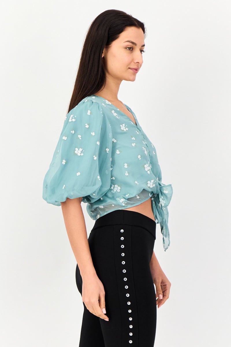 VERO MODA Women V Neck Floral Short Sleeve Blouse, Mulicolor - Image 2