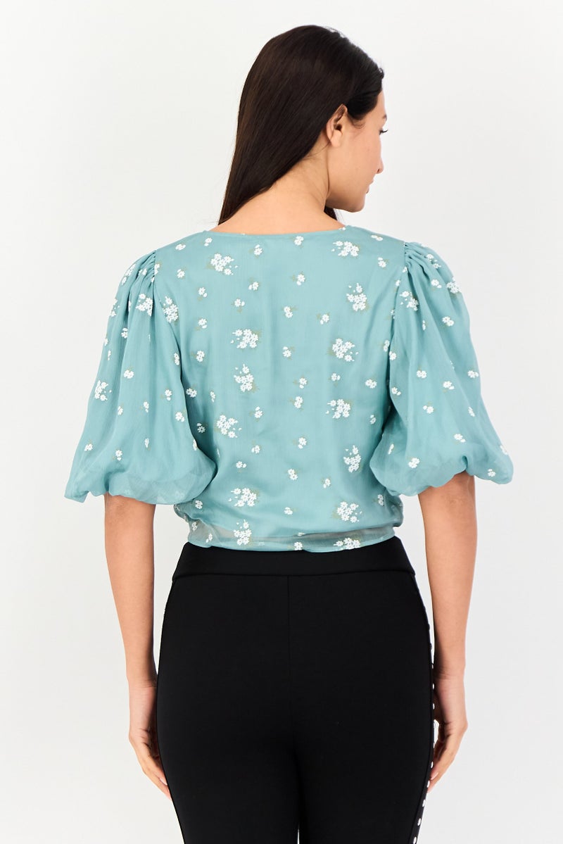 VERO MODA Women V Neck Floral Short Sleeve Blouse, Mulicolor - Image 4