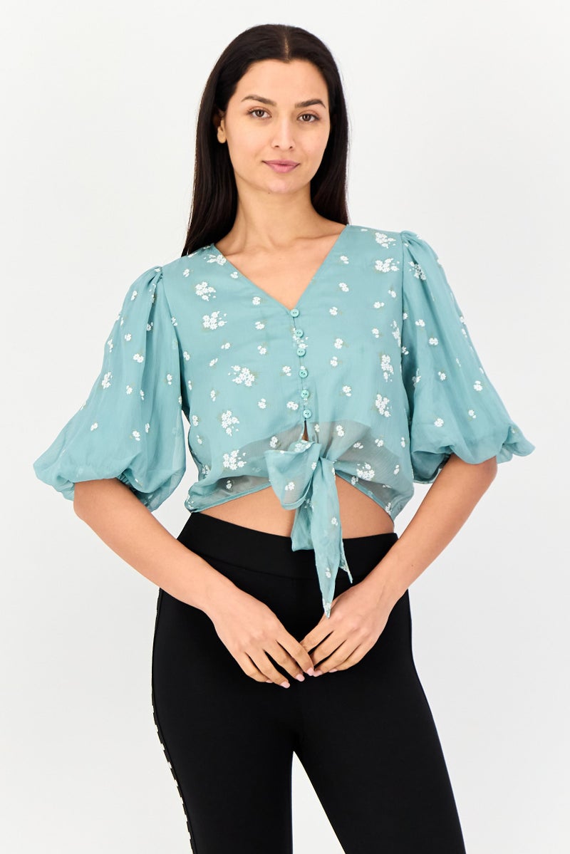 VERO MODA Women V Neck Floral Short Sleeve Blouse, Mulicolor - Image 1