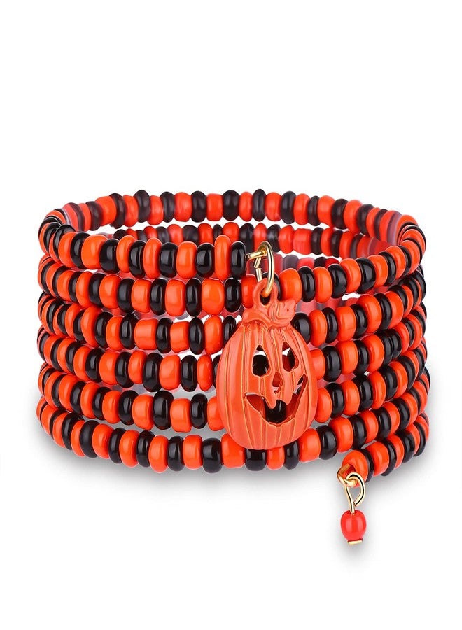 PHALIN Halloween Bracelets Gothic TRICK OR TREAT Beaded Stretch Bracelets for Women Pumpkin Skull Charm Bracelet Costume Party Jewelry Gifts (Pumpkin) - Image 1