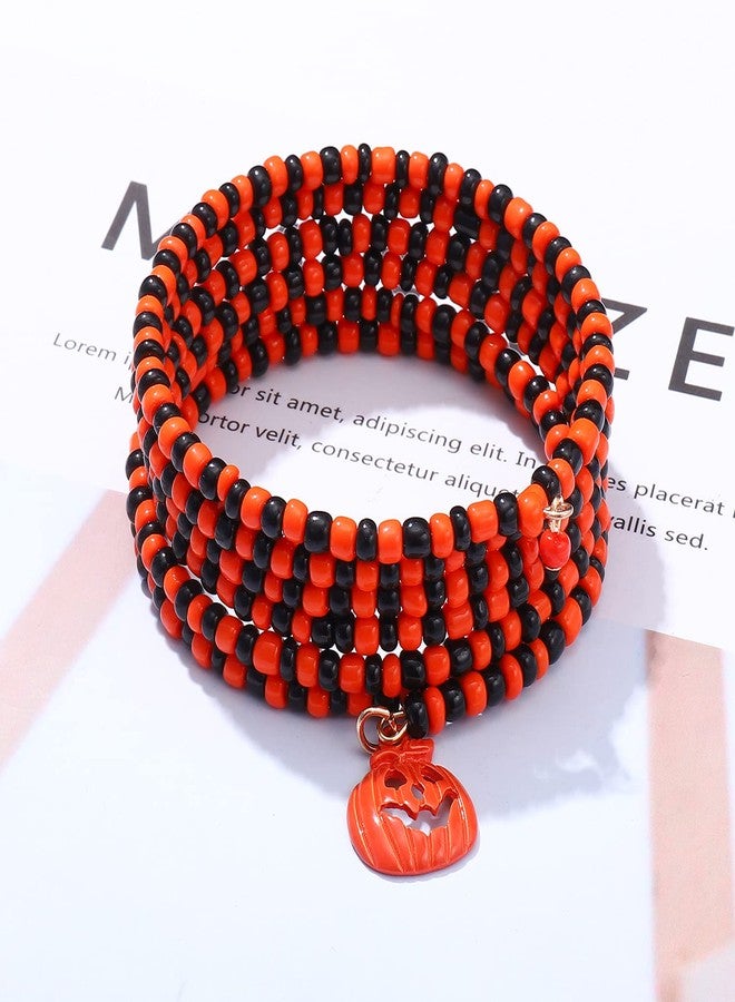 PHALIN Halloween Bracelets Gothic TRICK OR TREAT Beaded Stretch Bracelets for Women Pumpkin Skull Charm Bracelet Costume Party Jewelry Gifts (Pumpkin) - Image 4
