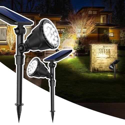 JSOT Solar Spot Lights Outdoor, 600LM Outdoor Spotlight Waterproof Landscape Lighting, Solar Garden Decor Lamp Wall Light for Yard Pathway Path Driveway Pool Backyard Decorative(Cool White 2 Pack) - Image 1