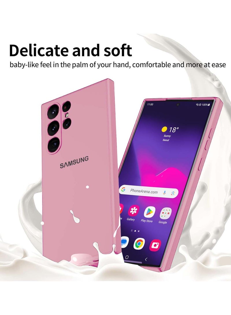 دبليو تيك غطاء حماية من السيليكون السائل الناعم الفاخر لهاتف سامسونج جالاكسي S23 الترا 5G 2023 وردي فاقع - Image 2
