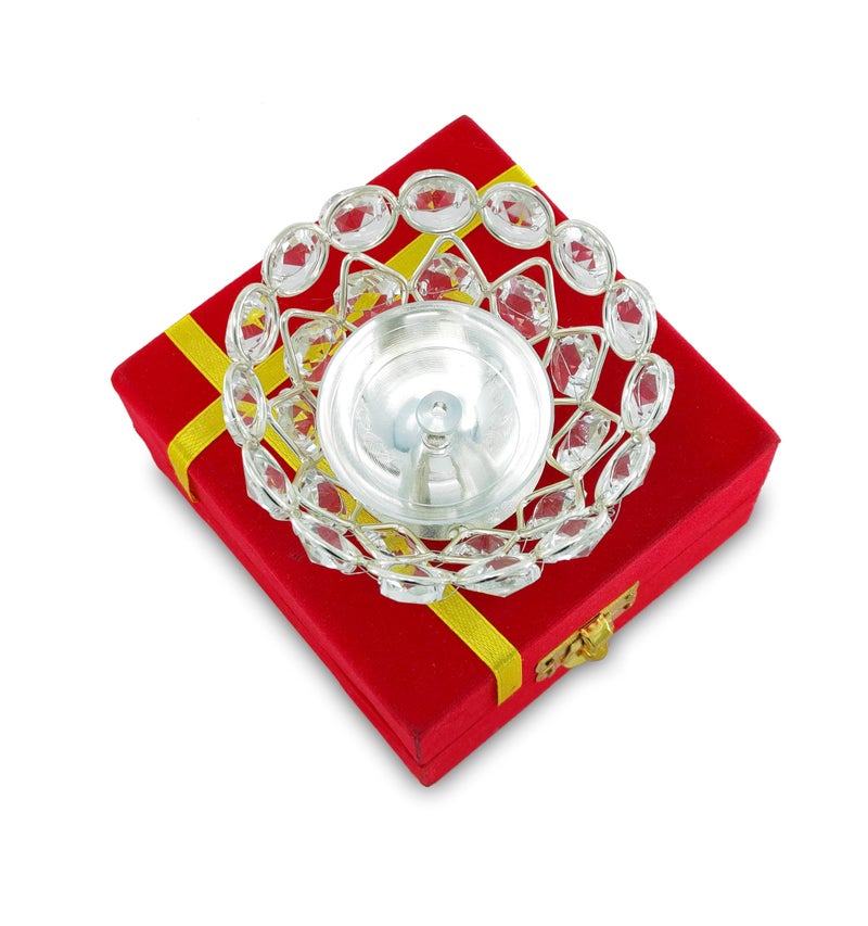 BENGALEN Crystal Diya with Red Velvet Gift Box Home Decoration Chrystal Piyali Dia Pooja Items Puja Gifts Handmade Oil Lamp Traditional Indian Dhanteras Deepawali Diwali Gift Items - Image 5