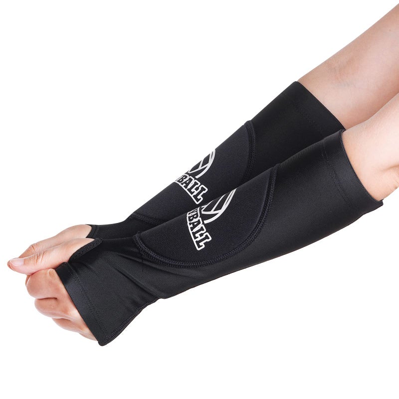 أوبموانج 2 Pieces Volleyball Accessories Including Volleyball Knee Pads and Arm Sleeves with Protection Pads and Thumb Hole for Women Girls Teens(Black) - Image 5