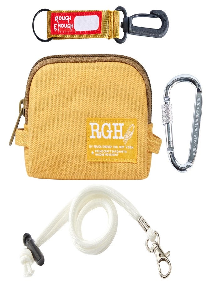 RE ROUGH ENOUGH Rough Enough Coin Purse Small Wallet Credit Card Holder for Women with Zipper Keychain Lanyard Yellow Canvas - Image 1