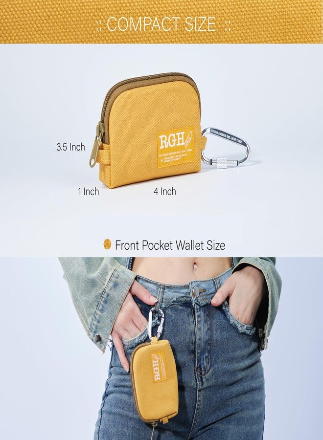 RE ROUGH ENOUGH Rough Enough Coin Purse Small Wallet Credit Card Holder for Women with Zipper Keychain Lanyard Yellow Canvas - Image 4