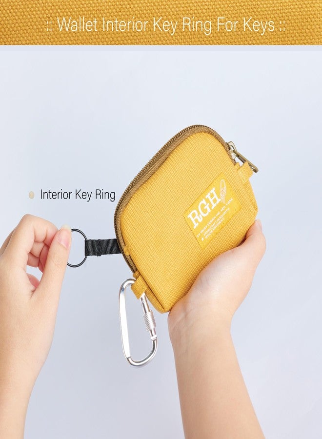 RE ROUGH ENOUGH Rough Enough Coin Purse Small Wallet Credit Card Holder for Women with Zipper Keychain Lanyard Yellow Canvas - Image 3