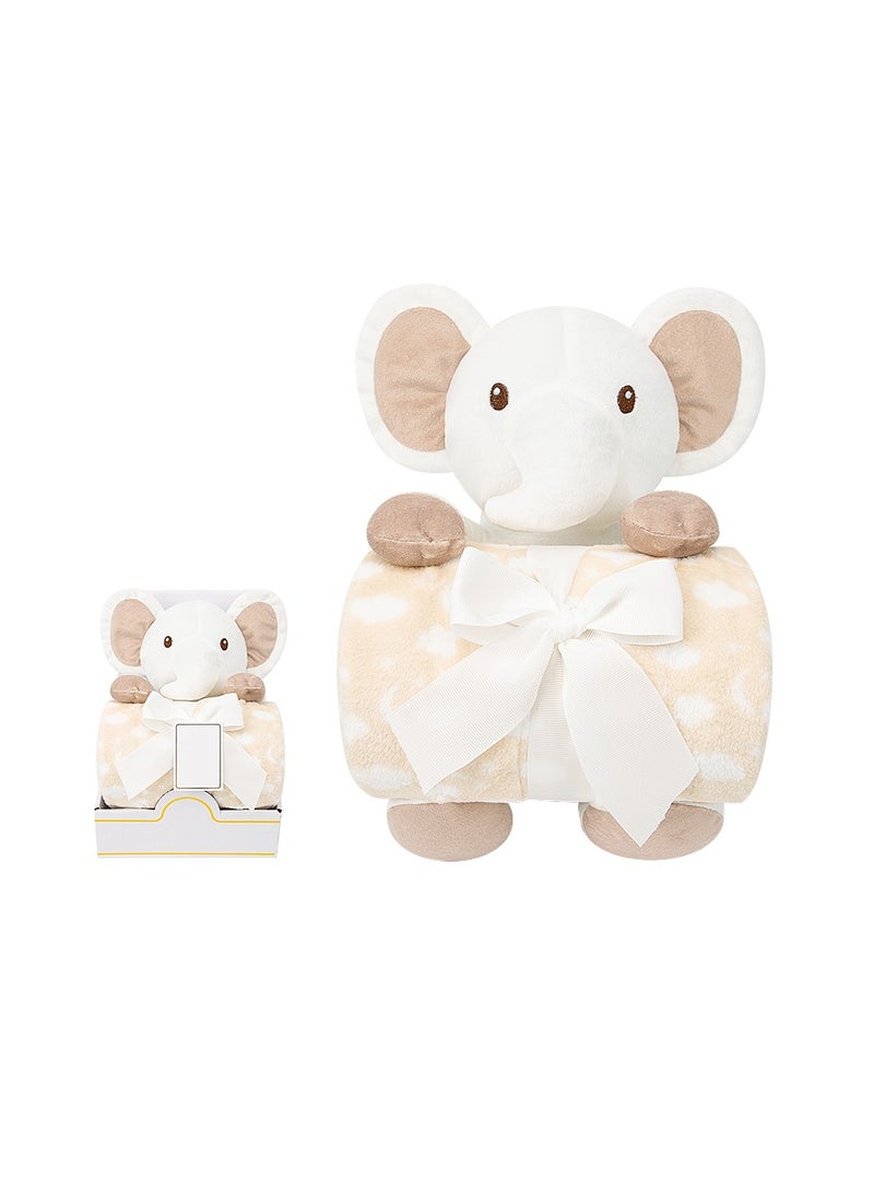 Factory Price Cuddly Toy and Blanket Gift Set For Newborn 100 X 75 cm - White Elephant - Image 1