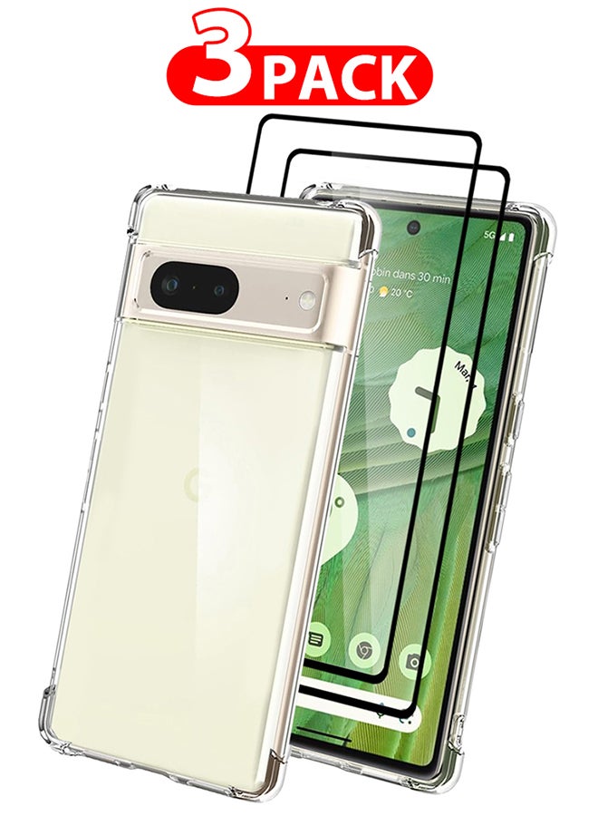CATANES 3 Packs For Google Pixel 7 TPU Case and 2 Screen Protectors Clear Anti-Yellowing Transparent Shockproof Protective Phone Case Scratch Resistant Reinforced Corners Cover - Image 1