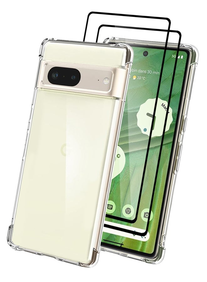 CATANES 3 Packs For Google Pixel 7 TPU Case and 2 Screen Protectors Clear Anti-Yellowing Transparent Shockproof Protective Phone Case Scratch Resistant Reinforced Corners Cover - Image 2