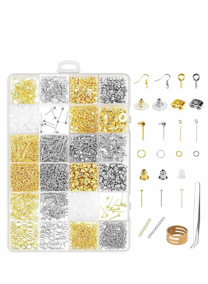 DIY Earring Making Supplies Kit - 2400Pcs Jewelry Set with Jump Rings, Post, Back, Tweezers for Women & Girls - Image 1