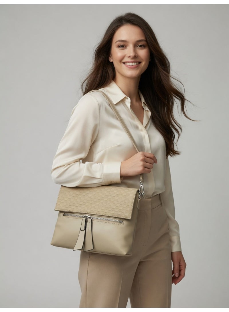 Elegant Woven Shoulder Bag for Women – Classic Style with Modern Comfort - Beige - Image 4