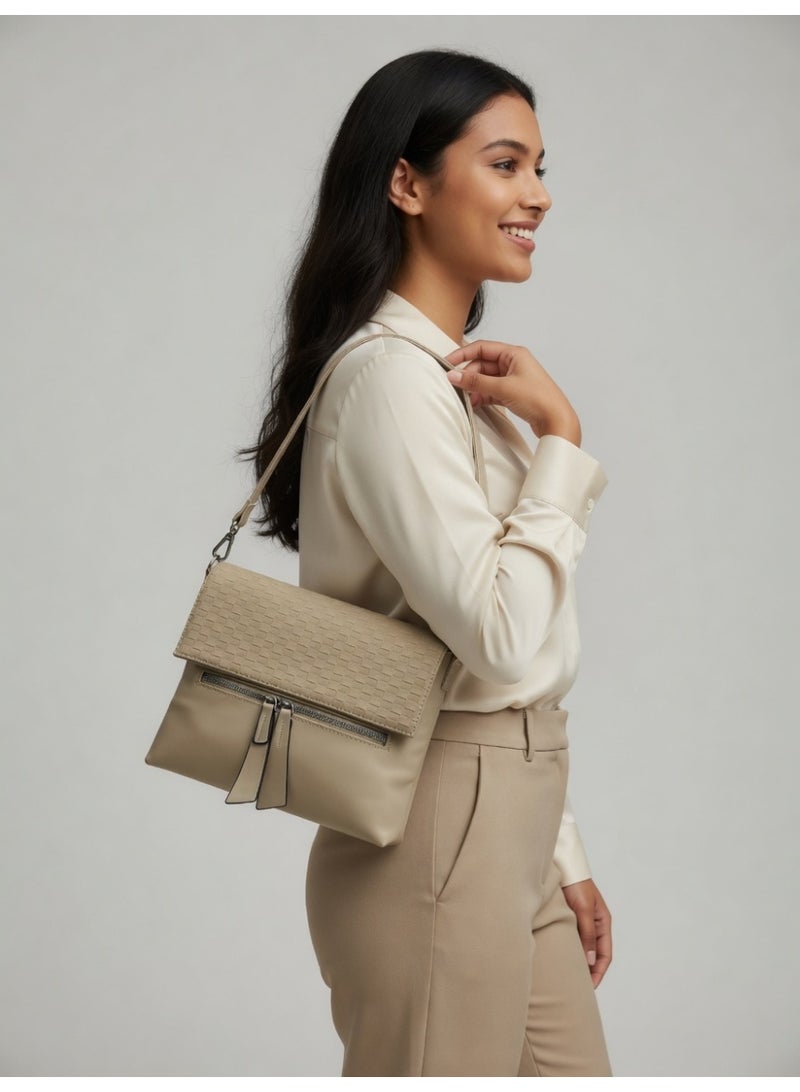 Elegant Woven Shoulder Bag for Women – Classic Style with Modern Comfort - Beige - Image 5
