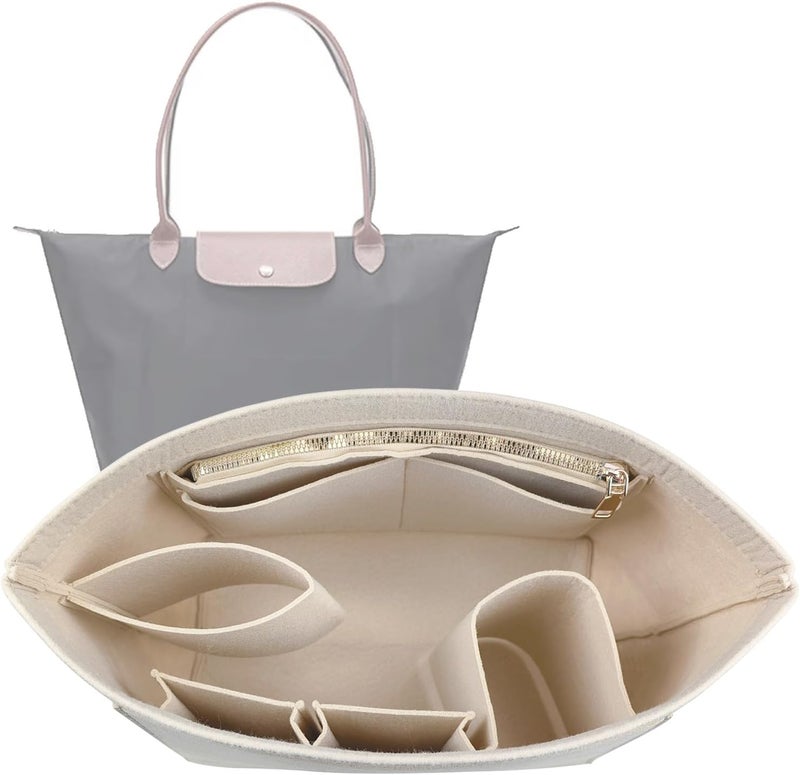 Lckaey Purse Organizer Insert for longchamps bags for women(Large) Handbags Organizer 1012BEIGE-L - Image 1