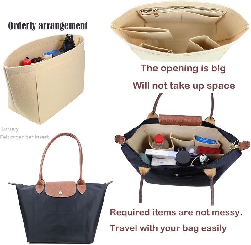 Lckaey Purse Organizer Insert for longchamps bags for women(Large) Handbags Organizer 1012BEIGE-L - Image 5