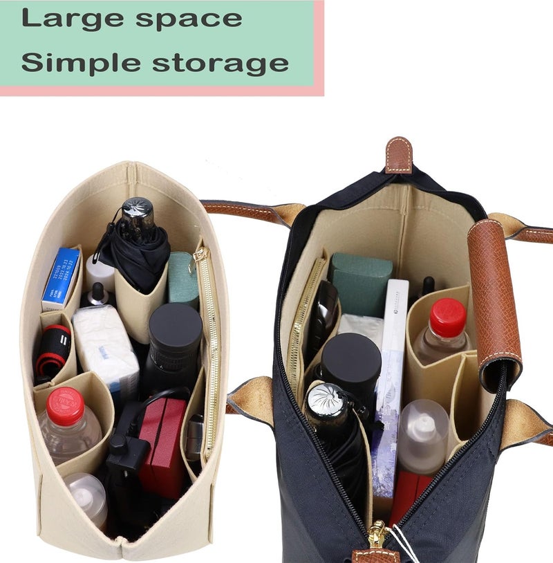 Lckaey Purse Organizer Insert for longchamps bags for women(Large) Handbags Organizer 1012BEIGE-L - Image 3
