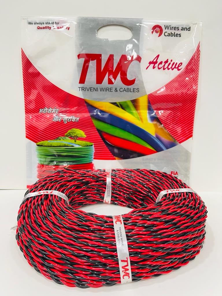 TWC Active Flexible Double Core Electrical Wire Assorted 90 Meter 1 SQMM PVC electrical insulated copper wire Cable for Domestic Industrial Connection purpose Flame Resistant - Image 3