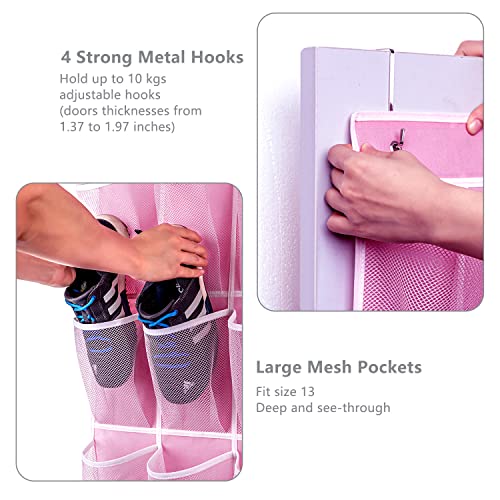 KEEPJOY 28 Pocket Over The Door Shoe Organizer, 2Pack Hanging Shoe Organizer for Door, Hanging Door Shoe Holder Rack with Mesh Pockets Large Size 65 x 23 inch (Pink-2Pack) - Image 4