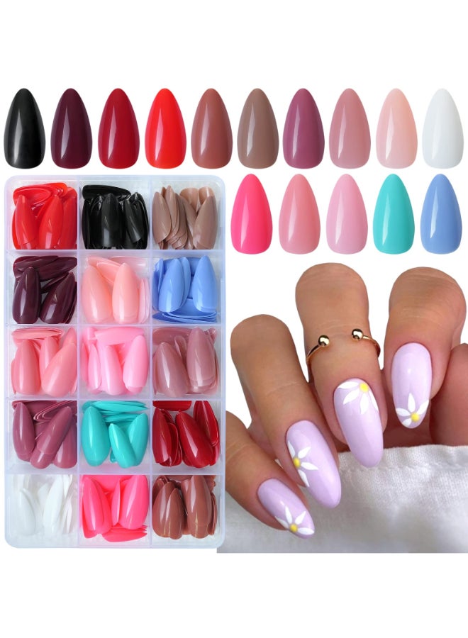 LuckForever 360pc Almond Press on Nails Medium Fake Nails Medium Acrylic Nails Press on Nail Almond Glue on Nail Short Stiletto False Artifical Fingernails 15 Colors Stick on Nails for Women Girs - Image 2