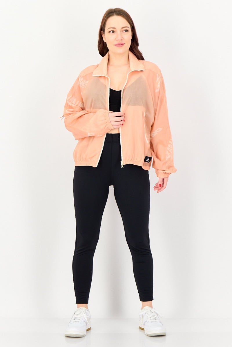 Adidas Women Sportswear Fit Long Sleeve Training Windbreaker Jacket, Peach - Image 2