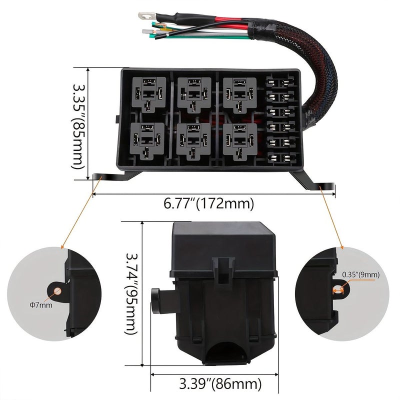 12V للسيارات صندوق مرحل 6 اتجاهات و4 أسنان، كتلة صمامات شاملة وطقم مرحلات مع أسلاك مسبقة التوصيل للسيارات والشاحنات والقوارب البحرية - Image 3