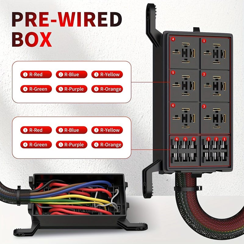12V للسيارات صندوق مرحل 6 اتجاهات و4 أسنان، كتلة صمامات شاملة وطقم مرحلات مع أسلاك مسبقة التوصيل للسيارات والشاحنات والقوارب البحرية - Image 4