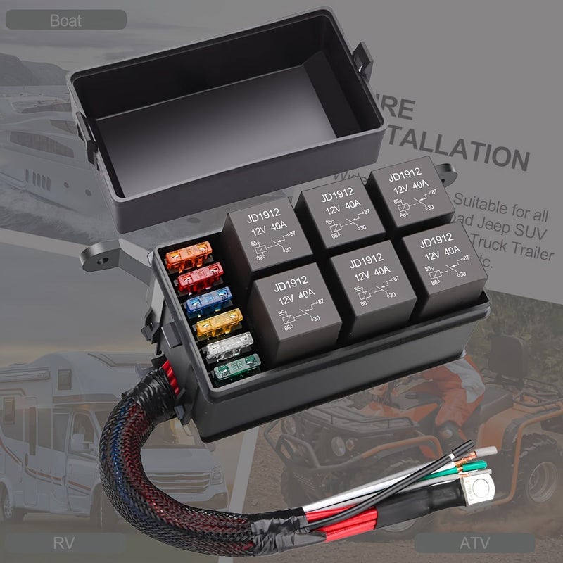 12V للسيارات صندوق مرحل 6 اتجاهات و4 أسنان، كتلة صمامات شاملة وطقم مرحلات مع أسلاك مسبقة التوصيل للسيارات والشاحنات والقوارب البحرية - Image 2