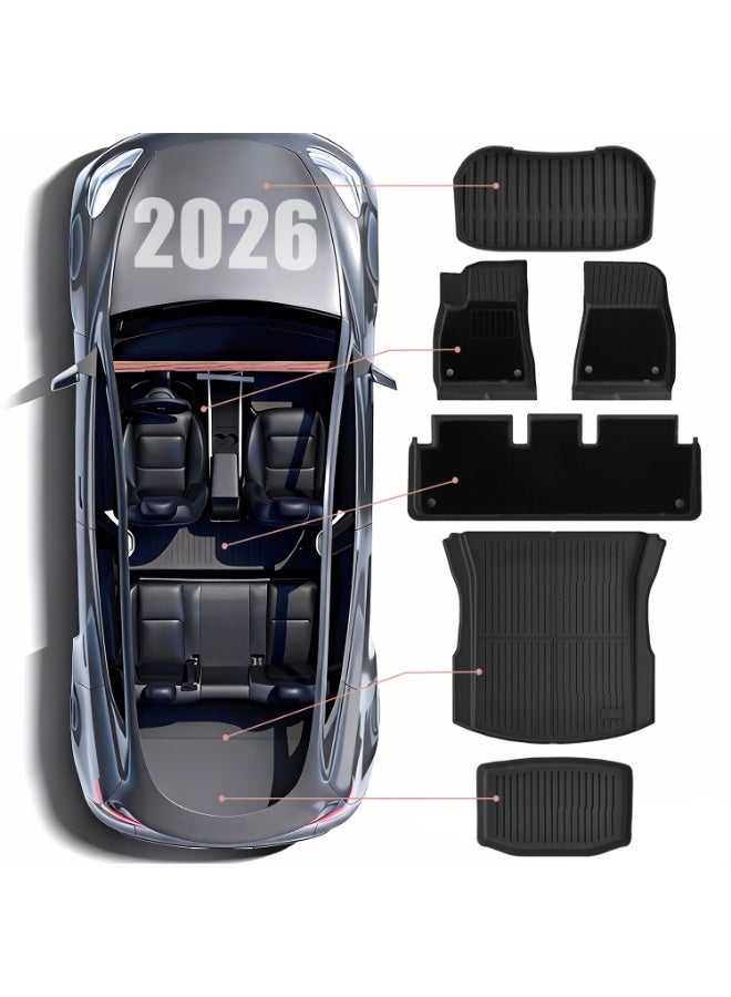 Delehehe Floor Mats for 2024 2025 2026 Tesla Model 3 Highland 9 PCS,TPE Waterproof Non-Slip Floor Mats with Felt Carpet,Frunk Trunk Mats Rear Cargo Liner Interior,For Tesla Model 3 Accessories - Image 1