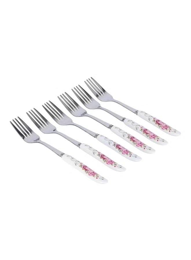 DELCASA 6-Piece Dinner Fork Set White/Pink  - Image 1