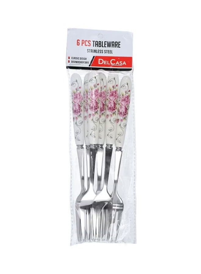 DELCASA 6-Piece Dinner Fork Set White/Pink  - Image 2