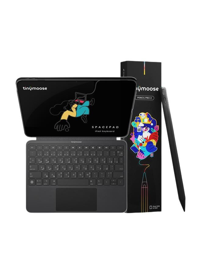 TinyMoose iPad Keyboard & Stylus Bundle — SpacePad Magic Keyboard for iPad Air 13 (2024–2025) / iPad Pro 12.9 (2018–2022) with Arabic/English Backlit Keys & 3-Way Multi-Touch Trackpad + Pencil Pro 2 iPad Pen for All iPad Models 2018–2026 - Image 1