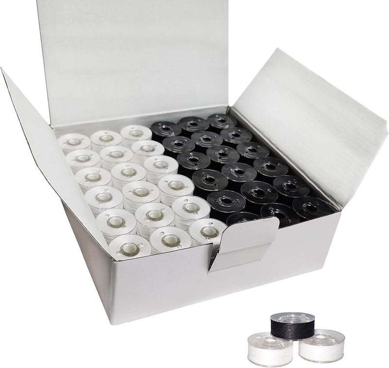 HimaPro 144 Prewound Bobbins for Embroidery Machines Size L (SA155) Good for Brother, Babylock, Janome, Bernina, Husqvarna, Pfaff Embroidery Machines Etc (Plastic Sided Black & White) - 50 Weight - Image 2