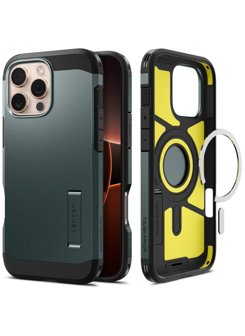 Spigen Tough Armor MagFit AI for iPhone 16 Pro Case Cover MagSafe with Kickstand (2024) - Abyss Green  - Image 1